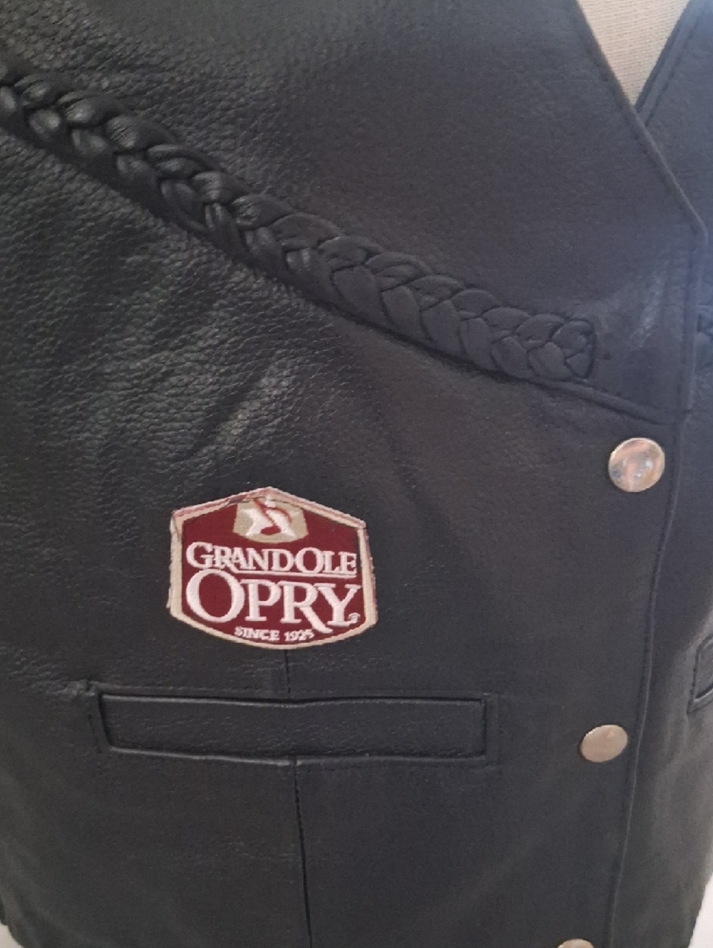 Black Leather Women's Vest with Music City Patches - Picture 3 of 11